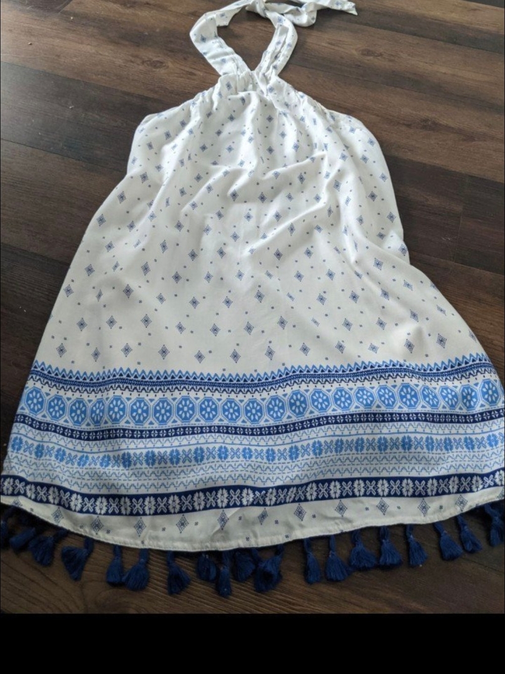 Design Lab Lord & Taylor Medium Bohemian Halter Dress Medium Blue White